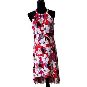 Jennifer Lopez Red Floral Halter Neck High Low Dress Women's Size XS